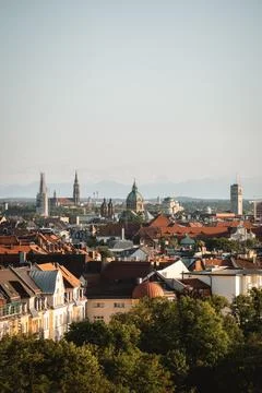 Skyline view of Munich with multiple sights, Alps in background Bavaria Germany Stock Photos