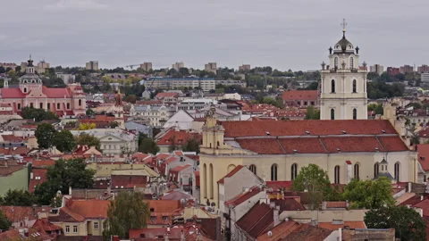 Skyline view of the old town of Vilnius. Filmed in slow motion. Version 2 Stock Footage 288604786