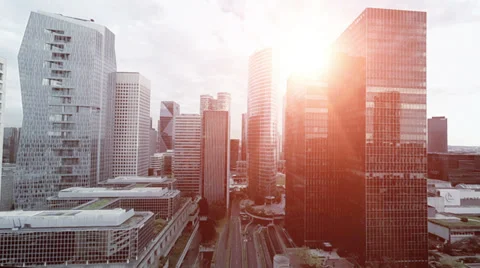 Skyline view at sunset light. aerial view. skyscrapers city Stock Footage 39787701