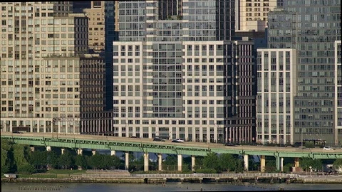 Skyline view of the West Side Highway on Manhattan's West Side Stock Footage 95197321