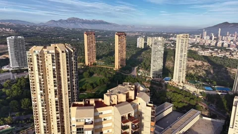 Skyline Views With Nature Surrounding, Modern Buildings Dominate Landscape With Stock Footage 323561764