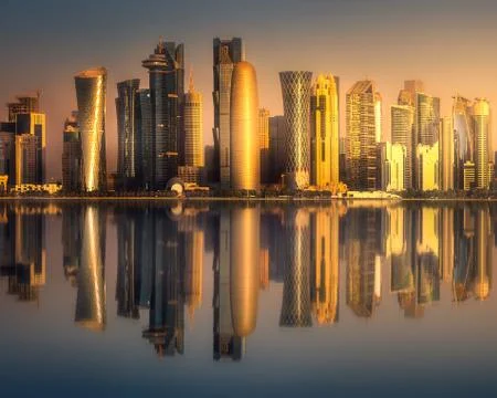 The skyline of West Bay and Doha downtown, Qatar Stock Photos