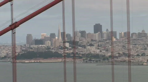 Skyline zoomout through bridge Stock Footage 270907