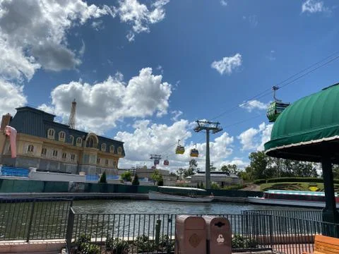 Skyliner theme park ride entrance at Disney World EPCOT park. Stock Photos
