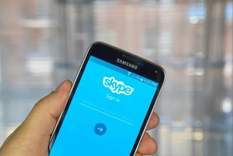 Skype application on android smartphone Stock Photos