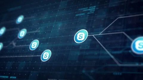 Skype Icon Line Connection of Circuit Board Loop Animation 4K Stock Footage 70597578
