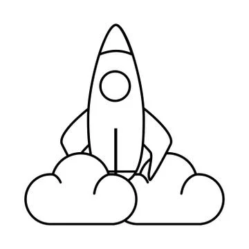 Skyrocket with clouds black and white Illustrazione stock