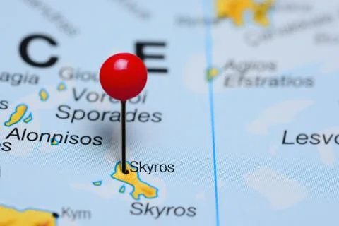 Skyros pinned on a map of Greece Stock Photos
