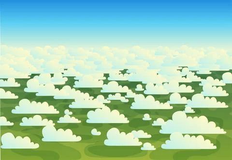 Skyscape with clouds over the earth vector illustration. View from plane window Stock Illustration