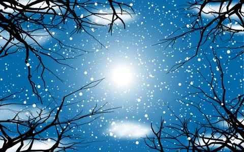 Skyscape of snowfall in the forest Stock Illustration
