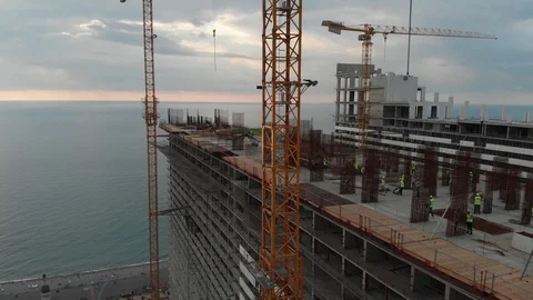 Skyscapers under construction in downtown of Batumi. Stock Footage 128425835