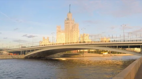 Skyscraper and bridge over the river Stock Footage 82370164