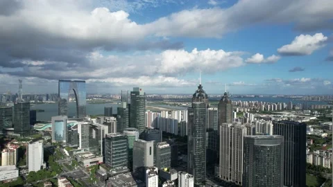Skyscraper and city 4K drone footage Stock Footage 196453183