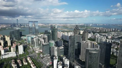 Skyscraper and city 4K drone footage Stock Footage 196453203