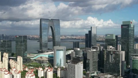 Skyscraper and city 4K drone footage Stock Footage 196453350