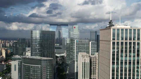 Skyscraper and city 4K drone footage Stock Footage 196453935
