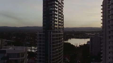 Skyscraper and city settlement during sunset Stock Footage 81008448