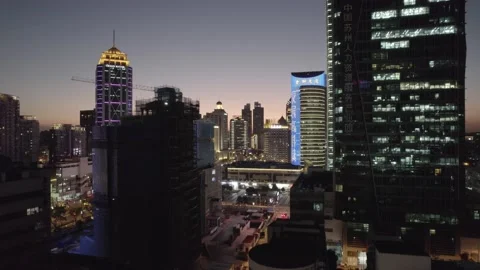 Skyscraper and city sunset 4K drone footage Stock Footage 196448909
