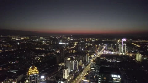 Skyscraper and city sunset 4K drone footage Stock Footage 196450587