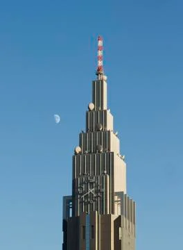 Skyscraper and moon Stock Photos