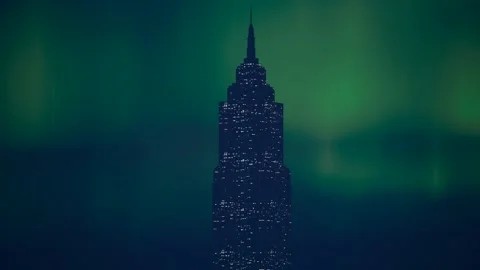 Skyscraper In The Aurora Borealis Stock Footage 273334330