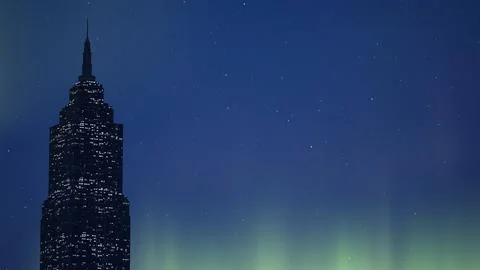 Skyscraper In The Aurora Borealis Stock Photos