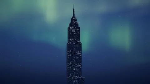 Skyscraper In The Aurora Borealis Stock Photos