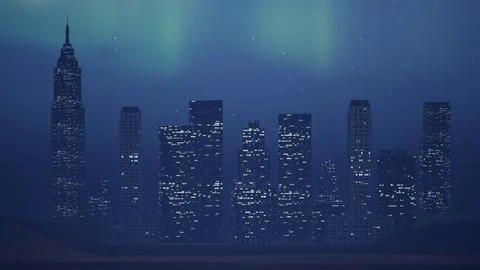 Skyscraper In The Aurora Borealis Stock Photos