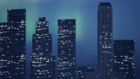 Skyscraper In The Aurora Borealis Stock Photos