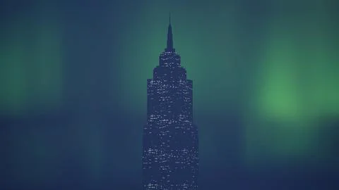 Skyscraper In The Aurora Borealis Stock Photos