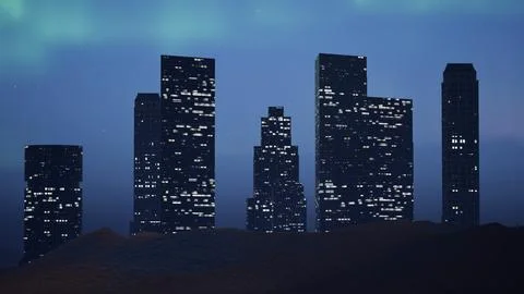 Skyscraper In The Aurora Borealis Stock Photos
