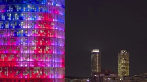 Skyscraper  Barcelona  at night 2 Video stock 132325187