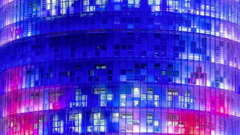 Skyscraper Barcelona  at night Video stock 132325206
