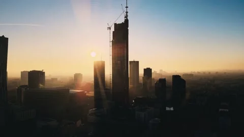 Skyscraper in the big city top view during the sunrise. Stock Footage 164150769