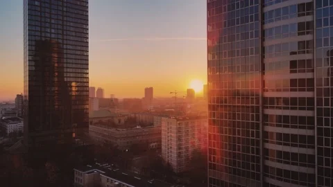 Skyscraper in the big city top view during the sunrise. Stock Footage 164150947
