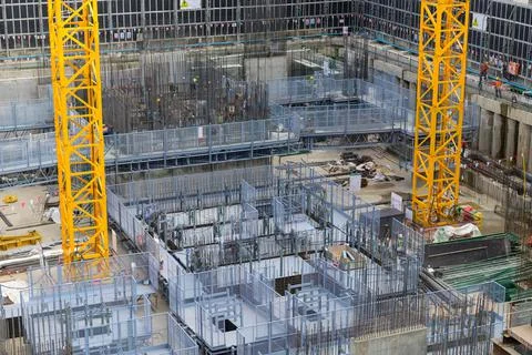 Skyscraper building basement construction site Stock Photos