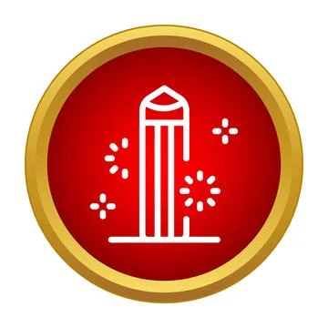 Skyscraper building celebrating new year fireworks icon Ilustración de archivo