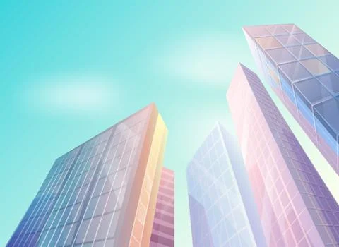 Skyscraper building in city space in flat style concept bottom view, modern Ilustración de archivo