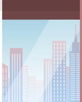 Skyscraper building in city space on flat style view from the window. Vector Stock Illustration