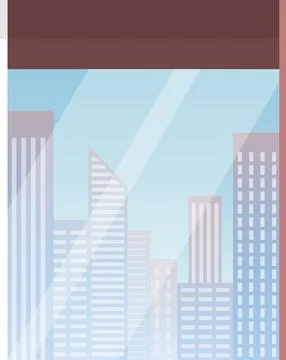 Skyscraper building in city space on flat style view from the window. Vector Stock Illustration