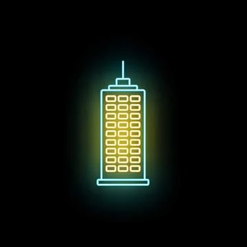 Skyscraper building icon glowing with neon light Иллюстрация