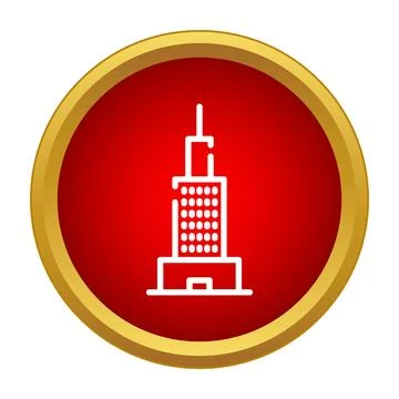 Skyscraper building icon inside red golden button イラスト素材