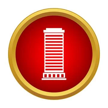 Skyscraper building icon on red push button Stock Illustration