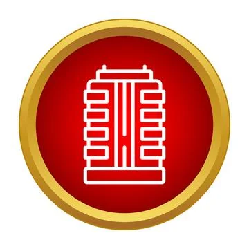 Skyscraper building outline in a red circle with gold border Ilustración de archivo