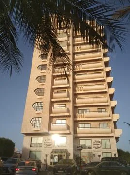The skyscraper building with palm tree Stock Photos