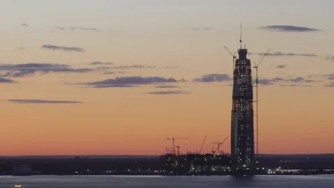Skyscraper building time Laps gazprom Stock Footage 76240299