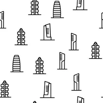 Skyscraper Building Vector Seamless Pattern Stock Illustration