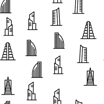 Skyscraper Building Vector Seamless Pattern Stock Illustration