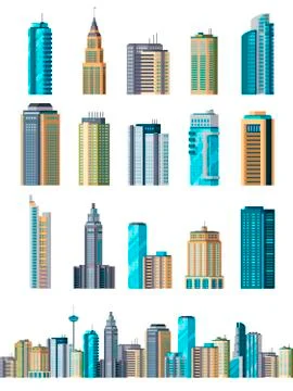 Skyscraper buildings. Modern building flat office city apartment, house Ilustración de archivo