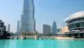 Skyscraper Burj Khalifa and singing fountains in Dubai, United Arab Emirates HD Footage